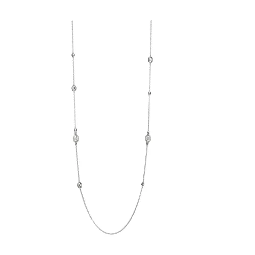 ELLE "Espion" Sterling Silver with Pave Cubic Zirconia and Bead Station Long Necklace - Silver