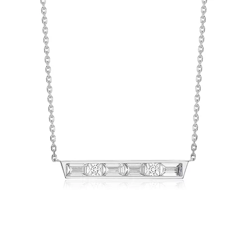 ELLE "Baguette" Straight Baguette & Square Cubic Zirconia Bar Necklace - Silver