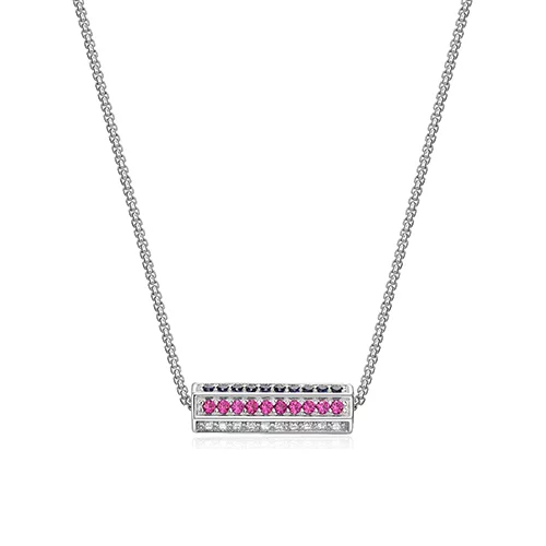 ELLE "Cheer" Created Sapphire, Ruby & White Sapphire Hexagon Pillar Pendant Necklace - Silver