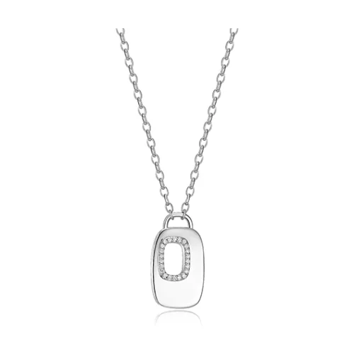 ELLE "Lookout" Cushion Rectangle Cutout with Cubic Zirconia Window Pendant Necklace - Silver