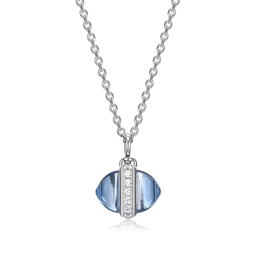 ELLE "Pivot" Synthetic Dark Blue Quartz & Cubic Zirconia Pivotal Pendant Necklace - Silver