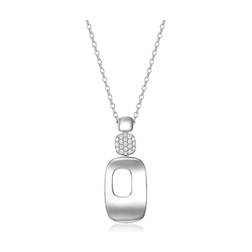 ELLE "Lookout" Round Cubic Zirconia Cushion Rectangle Cut Out Pendant Necklace - Silver