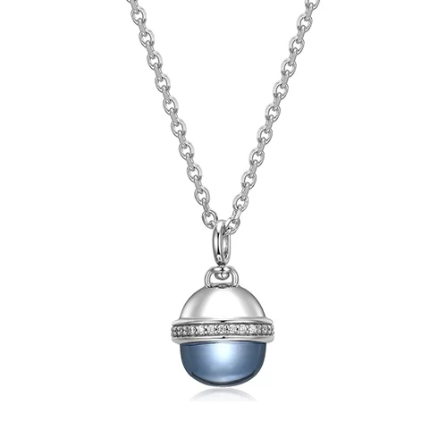 ELLE "Pivot" Synthetic Dark Blue Quartz & Cubic Zirconia Pendant Necklace - Silver