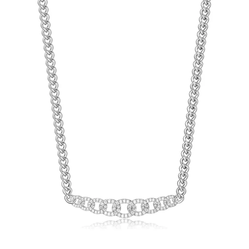 Charles Garnier Sterling Silver "Cuban Link" Curb Chain Link with Cubic Zirconia Necklace - Silver