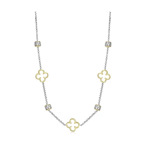 Charles Garnier Sterling Silver "Bliss" Clover Diamondlite Station Necklace - Silver and Gold