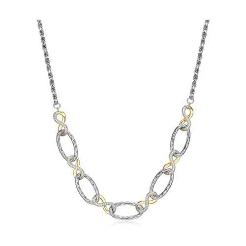 Charles Garnier Sterling Silver "New Mesh" CZ Infinity & Oval Ink Necklace - Silver and Gold