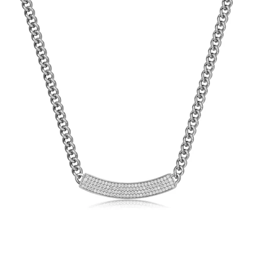 Charles Garnier Sterling Silver "Cuban Link" Curb Chain Link with Diamondlite Bar Necklace - Silver