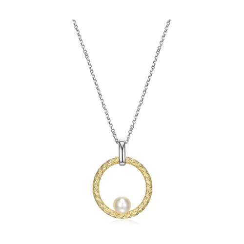 Charles Garnier Sterling Silver "Venus" White Pearl on Mesh Circle Necklace - Silver and Gold