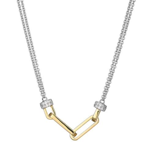 Charles Garnier Sterling Silver "New Mesh" Cubic Zirconia Necklace - Silver and Gold