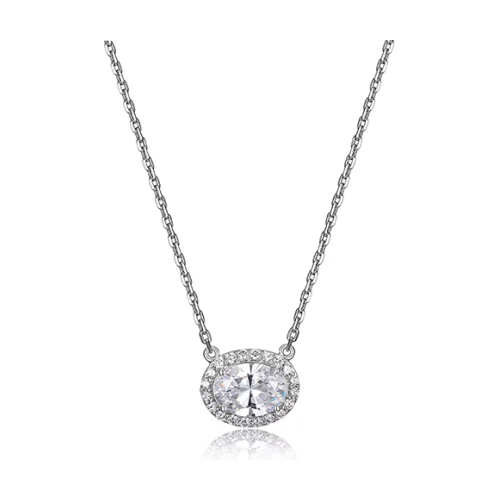 Diamondlite Cubic Zirconia 8x6mm Oval Halo Necklace - Silver