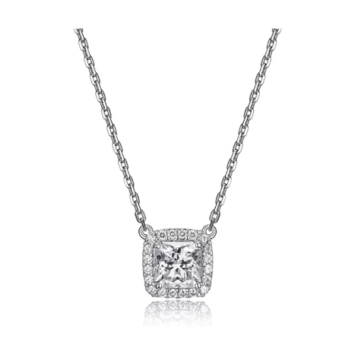 Diamondlite Cubic Zirconia 6mm Square Halo Necklace - Silver