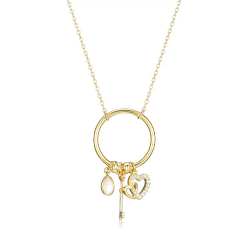 Poetic Collection Diamondlite Cubic Zirconia and Mother of Key to My Heart Charm Necklace - Gold