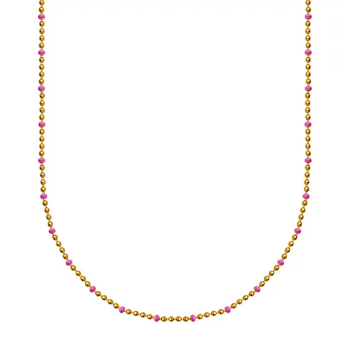 Enamel Bead Chain Necklace In Sterling Silver - Pink and Gold