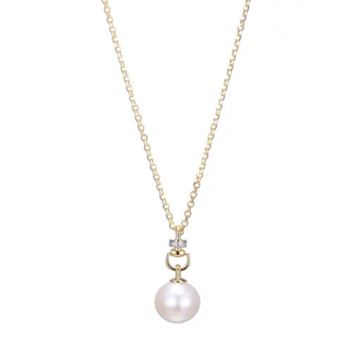 Charles Garnier Sterling Silver "Venus" Genuine White Pearl with CZ Necklace - Silver and Gold