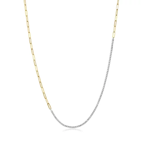 Charles Garnier Sterling Silver "Modern Paperclip" Oblong Chain with CZ Necklace - Silver and Gold