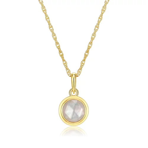 Celebration Gems 6mm Crystal & Mother of Pearl Doublet North Star APR Birthstone Necklace - Gold