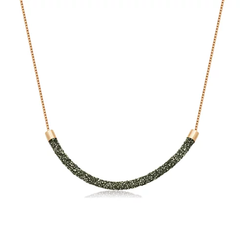 CJ Steelx IP Rose Black Crystal Curved Bar Necklace