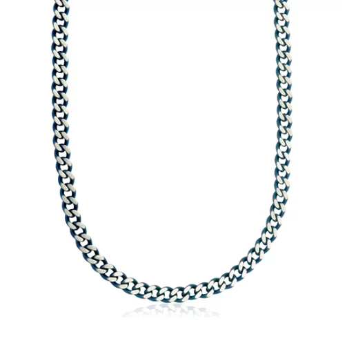STEELX 7.5mm Two-Tone Fancy Curb Chain Necklace - Blue and Gunmetal