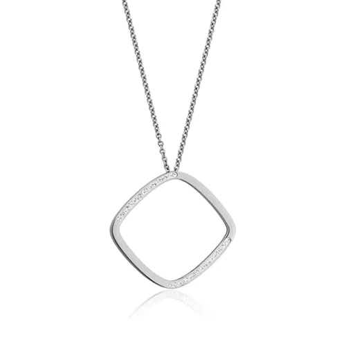 CJ Steelx Diamond Square Preciosa Crystal Necklace - Silver
