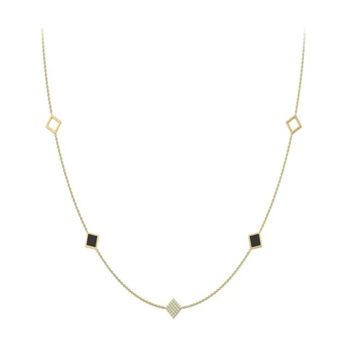 CJ Steelx Black Enamel Station CZ Necklace - Gold
