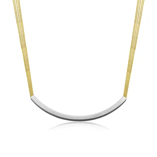 CJ Steelx Thick Bar Necklace with Multi Chain - Silver and Gold