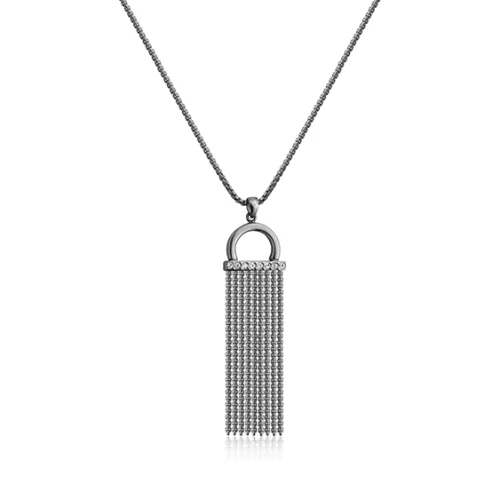 CJ Steelx "Skyfall" Tassel CZ Necklace - Silver