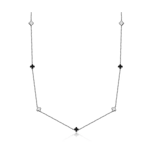 Colliers en acier inoxydable CJ Steelx Clover Station avec émail noir et blanc - 35"