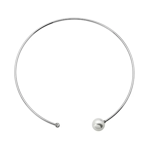 Collier en acier inoxydable flexible avec perles et cristaux CJ Steelx.