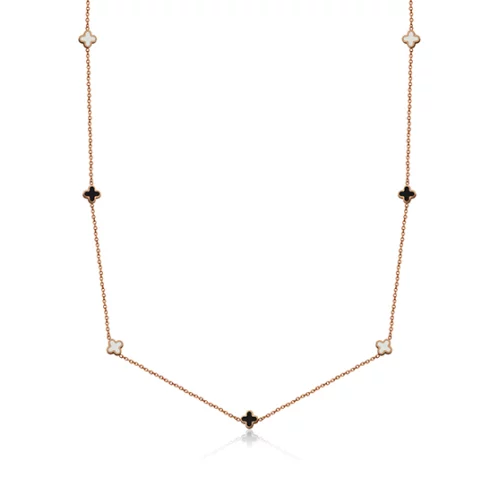 Colliers en acier inoxydable CJ Steelx IP Rose Clover Station avec émail noir et blanc.