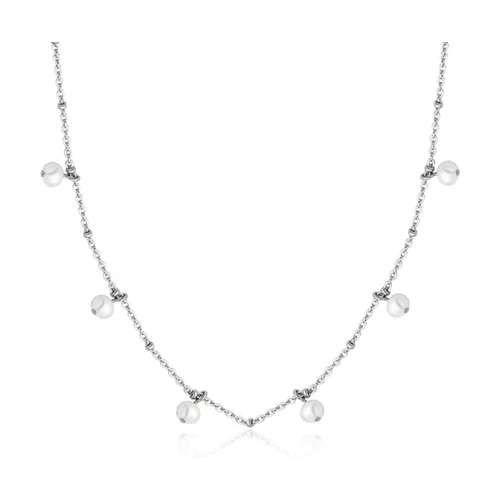 CJ Steelx Genuine Pearl Drip Station Necklace - Silver