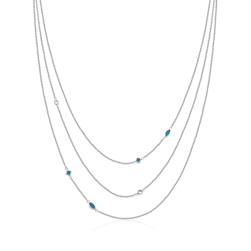 CJ Steelx Multi Layered Turquoise Blue and Crystal Necklace - Silver