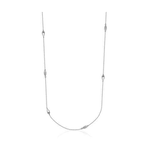 CJ Steelx Station Necklace with Teardrop Micropave Crystal - Silver