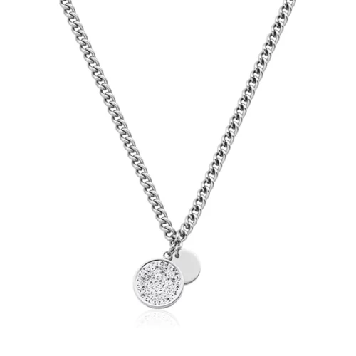 CJ Steelx Micropave Crystal and Disc Charm Necklace - Silver