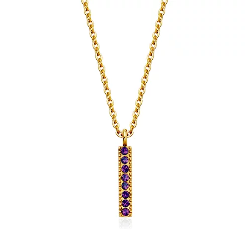 CJ Steelx Amethyst Crystal Birthstone Bar Necklace - February