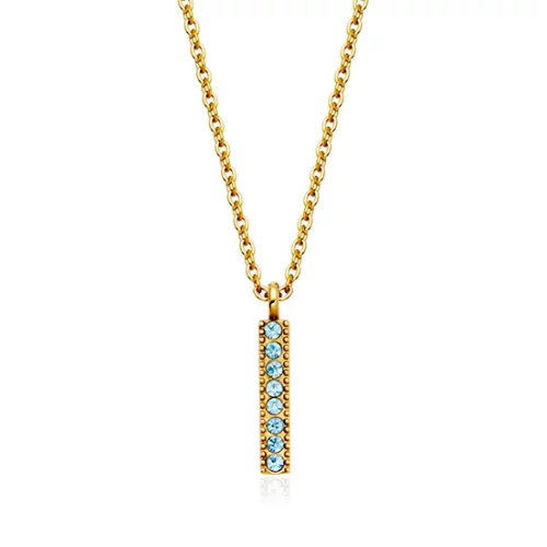 CJ Steelx Aquamarine Crystal Birthstone Bar Necklace - March