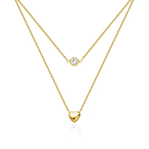 Valentine's Day CJ Steelx Heart and Round Crystal Layered Necklace - Gold