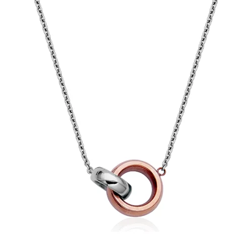 CJ Steelx Interlocking Ring Necklace - Silver and Rose