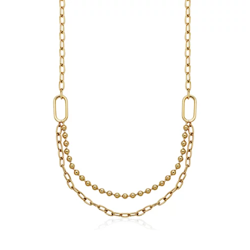 CJ Steelx Double Layer Bead and Link Chain Necklace - Gold