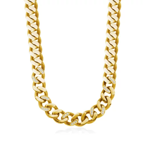 CJ Steelx 13.5mm Cubic Zirconia Accent Cuban Chain - Gold