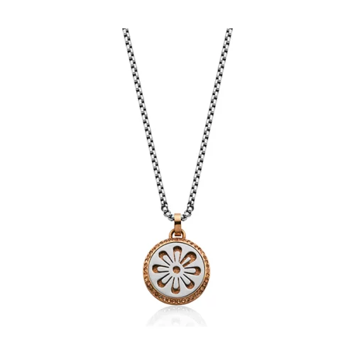 CJ Steelx Two-Tone Glittered Flower Pendant - Silver and Rose Gold
