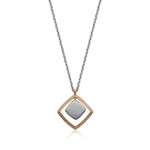 CJ Steelx Crystal Diamond Necklace - Silver and Rose Gold