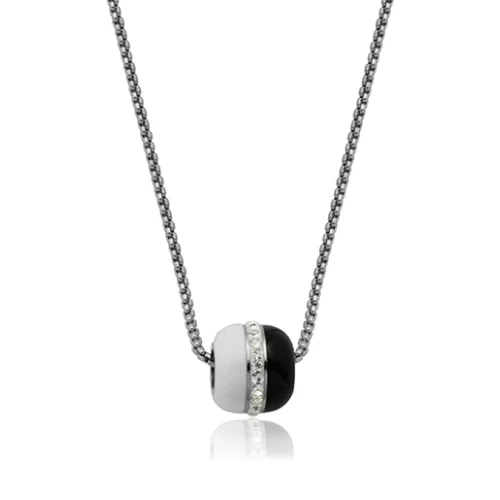 CJ Steelx Black and White Enamel Bead Crystal Necklace - Silver