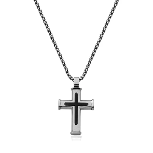 CJ Steelx IP Black and High Polish Stainless Steel Cross