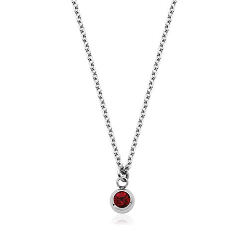 CJ Steelx Carded "July" Ruby Crystal Necklace - Silver