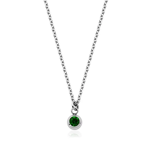 CJ Steelx Carded "May" Emerald Crystal Necklace - Silver