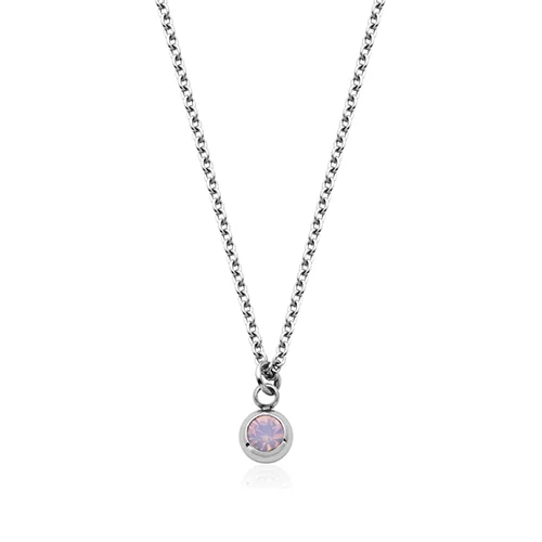 CJ Steelx Carded "October" Rose Opal Crystal Necklace - Silver