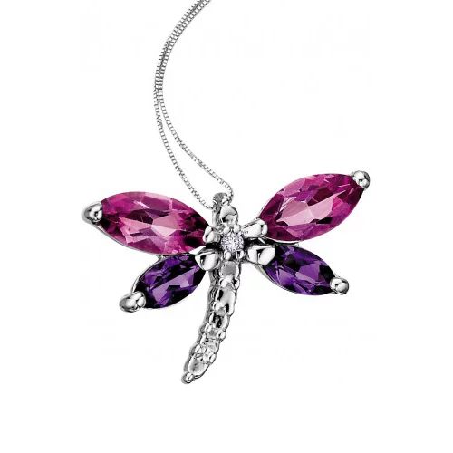 Pink Topaz and Amethyst Butterfly Pendant in 10K White Gold