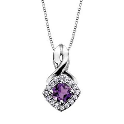 4x4mm Cushion Cut Amethyst and Diamond Frame Pendant in 10K White Gold (0.08 CT. T.W.)