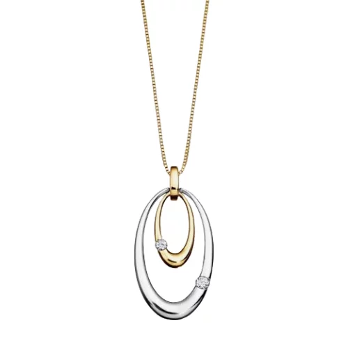 10K Two-Tone Gold Double Oval Stud Pendant with Diamond (0.09 CT. T.W.)
