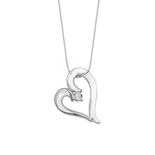 Canadian Diamond Solitaire Heart Pendant in 10K White Gold (0.08 CT.)